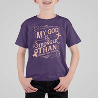 Christian Faith Peach Ribbon T Shirt For Kid My God Is Stronger Than Endometrial Cancer