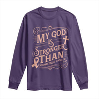 Christian Faith Peach Ribbon Long Sleeve Shirt My God Is Stronger Than Endometrial Cancer