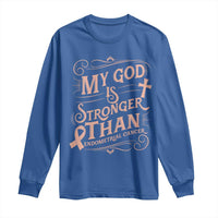 Christian Faith Peach Ribbon Long Sleeve Shirt My God Is Stronger Than Endometrial Cancer