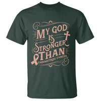 Christian Faith Peach Ribbon T Shirt My God Is Stronger Than Endometrial Cancer