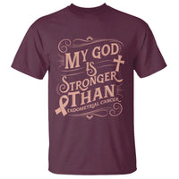 Christian Faith Peach Ribbon T Shirt My God Is Stronger Than Endometrial Cancer