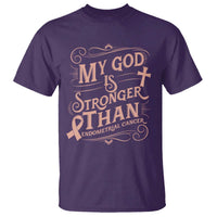 Christian Faith Peach Ribbon T Shirt My God Is Stronger Than Endometrial Cancer