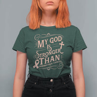 Christian Faith Peach Ribbon T Shirt For Women My God Is Stronger Than Endometrial Cancer