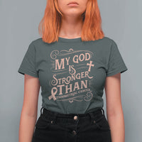 Christian Faith Peach Ribbon T Shirt For Women My God Is Stronger Than Endometrial Cancer