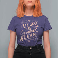 Christian Faith Peach Ribbon T Shirt For Women My God Is Stronger Than Endometrial Cancer