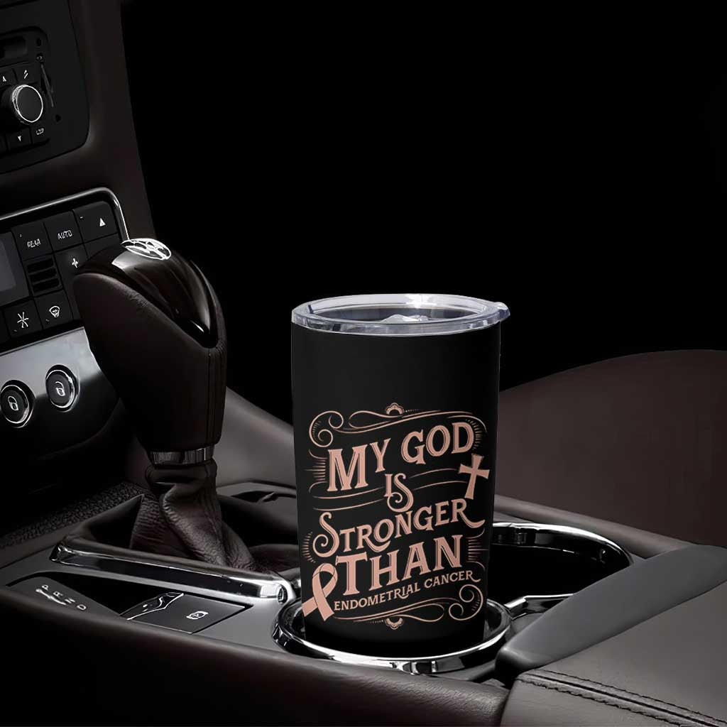 Christian Faith Peach Ribbon Tumbler Cup My God Is Stronger Than Endometrial Cancer