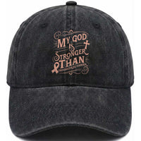 Christian Faith Peach Ribbon Washed Cotton Baseball Cap My God Is Stronger Than Endometrial Cancer