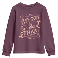 Christian Faith Peach Ribbon Youth Sweatshirt My God Is Stronger Than Endometrial Cancer