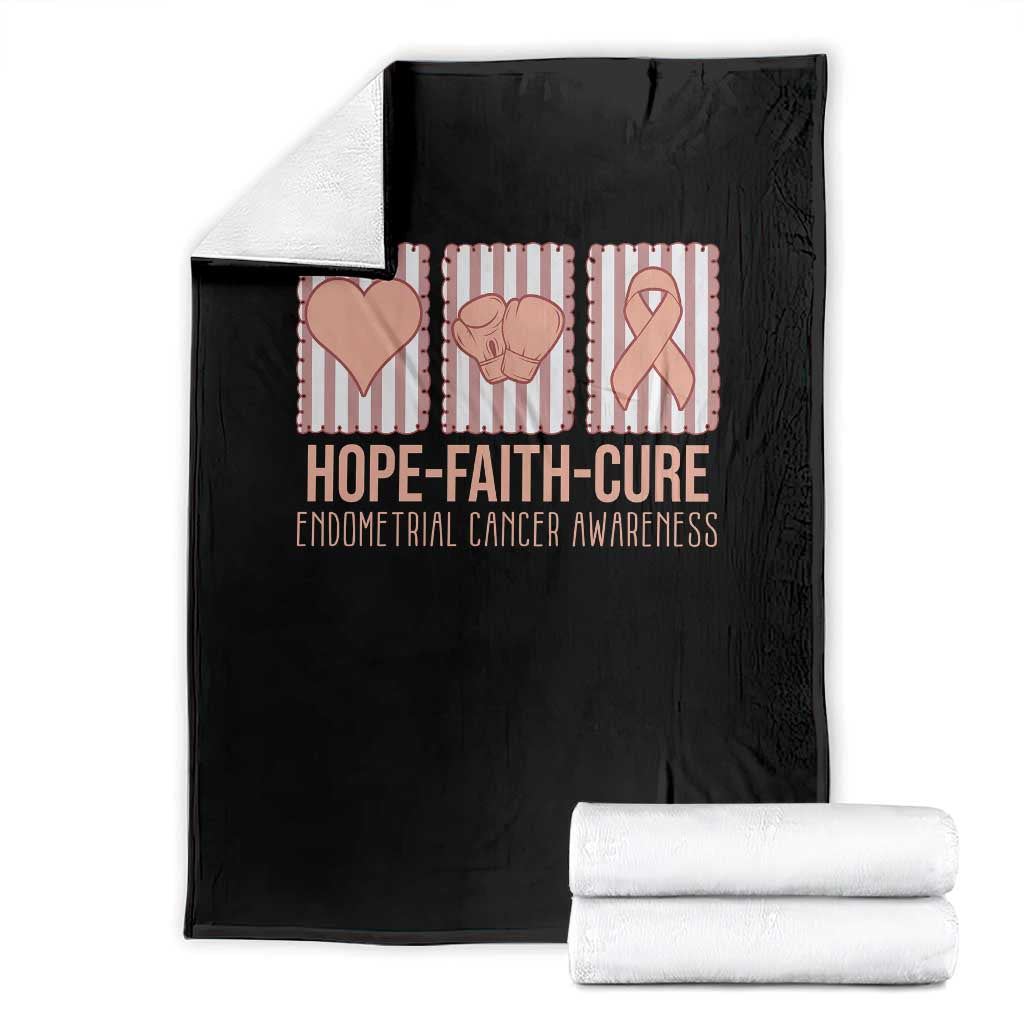 Endometrial Cancer Awareness Throw Blanket Hope Faith Cure Peach Ribbon