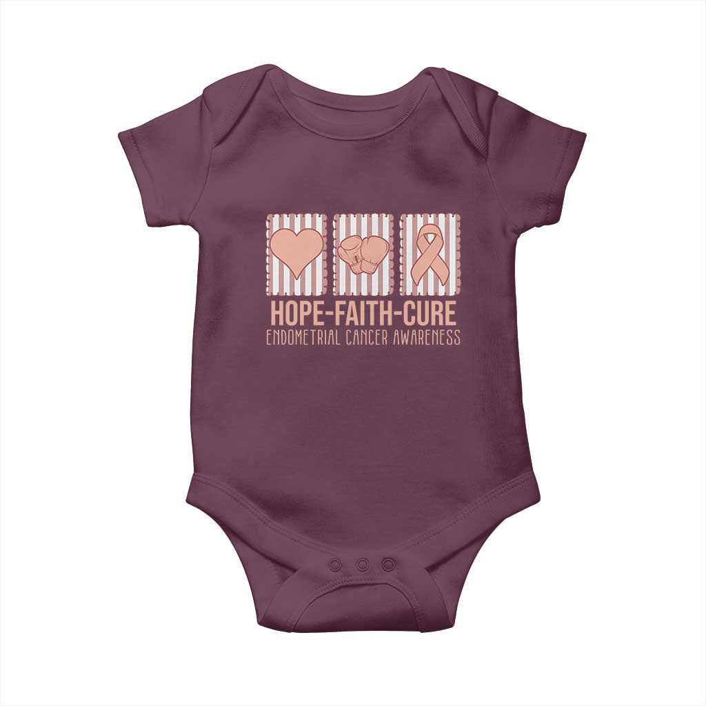 Endometrial Cancer Awareness Baby Onesie Hope Faith Cure Peach Ribbon