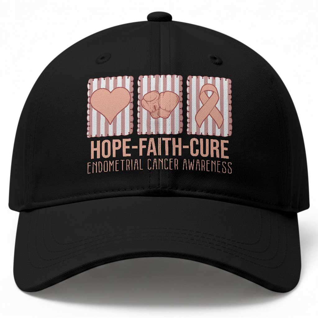 Endometrial Cancer Awareness Baseball Cap Hope Faith Cure Peach Ribbon