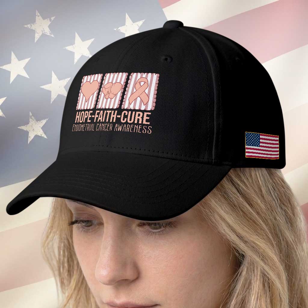 Endometrial Cancer Awareness Baseball Cap Hope Faith Cure Peach Ribbon