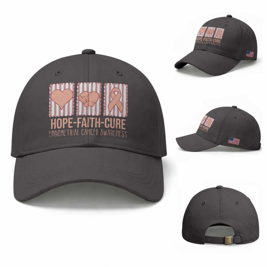 Endometrial Cancer Awareness Baseball Cap Hope Faith Cure Peach Ribbon