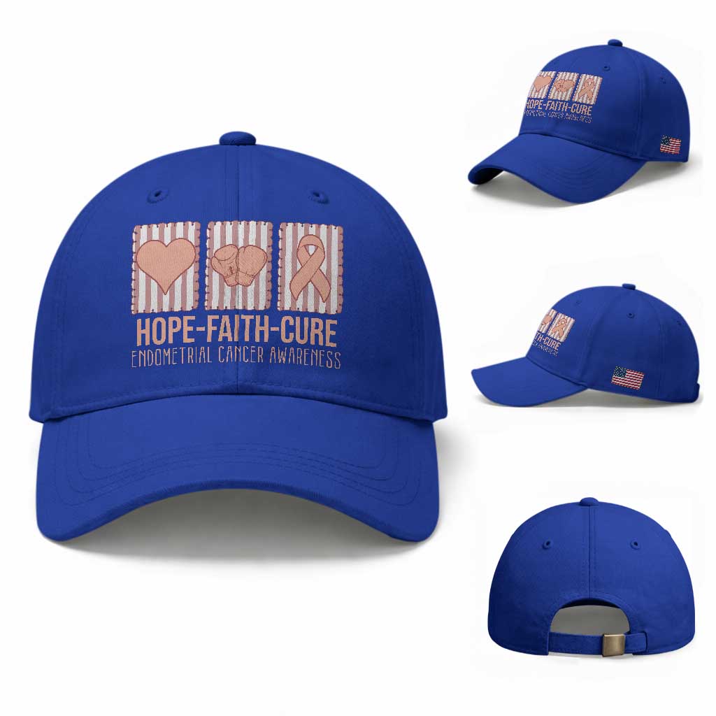Endometrial Cancer Awareness Baseball Cap Hope Faith Cure Peach Ribbon