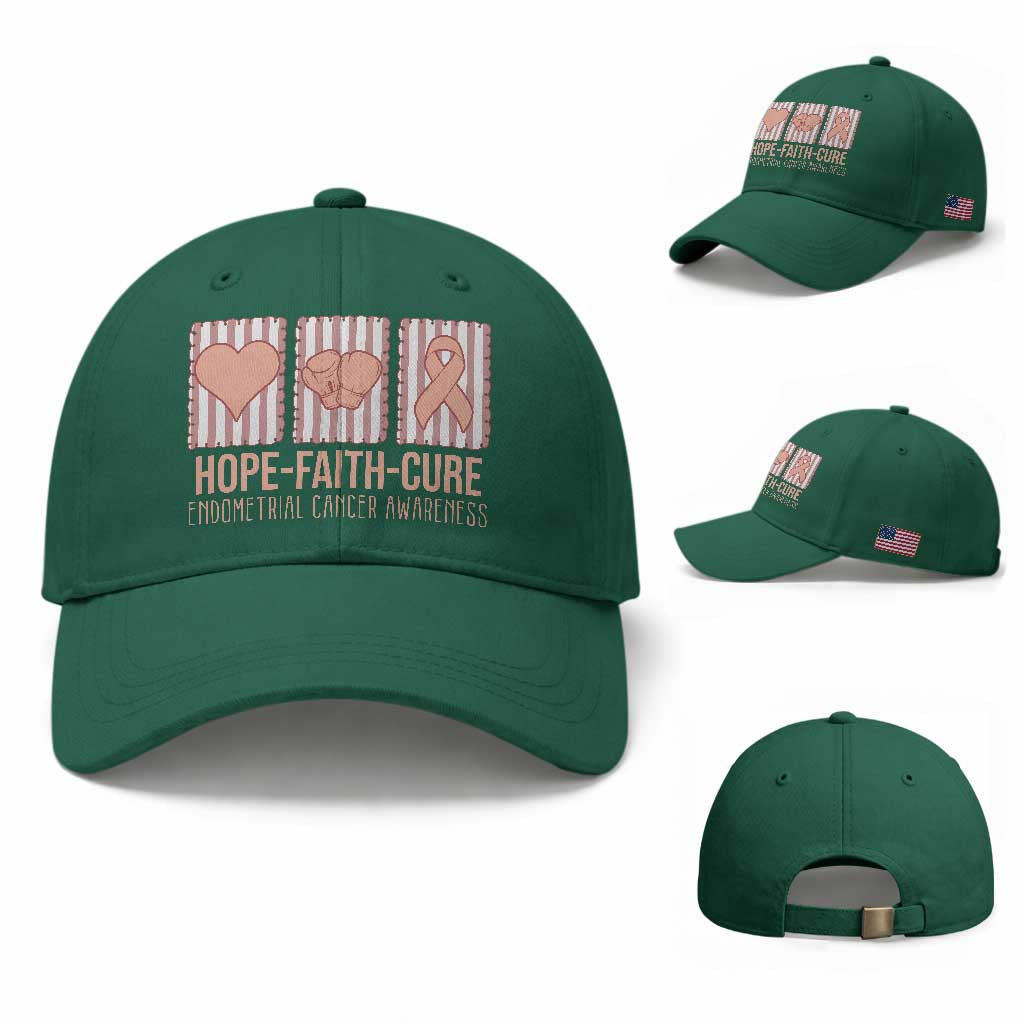 Endometrial Cancer Awareness Baseball Cap Hope Faith Cure Peach Ribbon