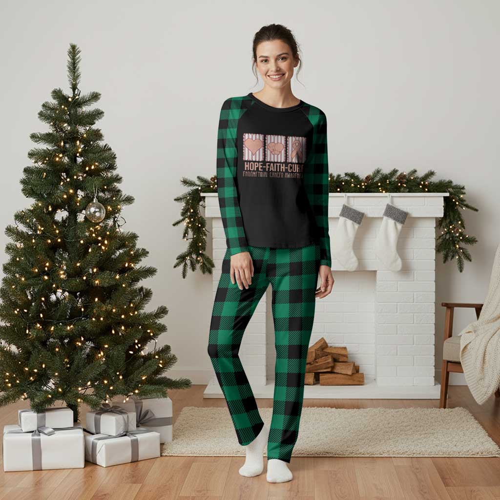 Endometrial Cancer Awareness Plaid Pajama Set Hope Faith Cure Peach Ribbon