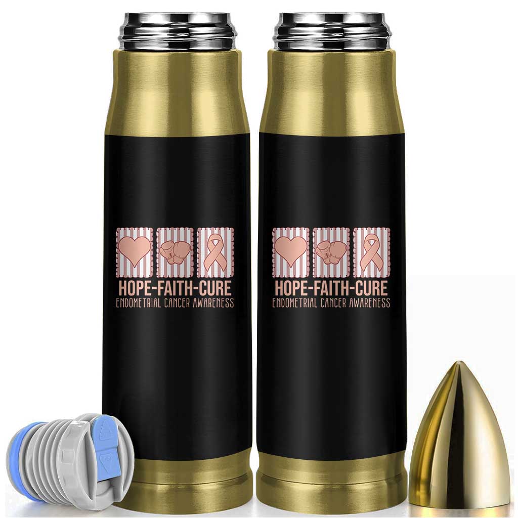 Endometrial Cancer Awareness Bullet Tumbler Hope Faith Cure Peach Ribbon