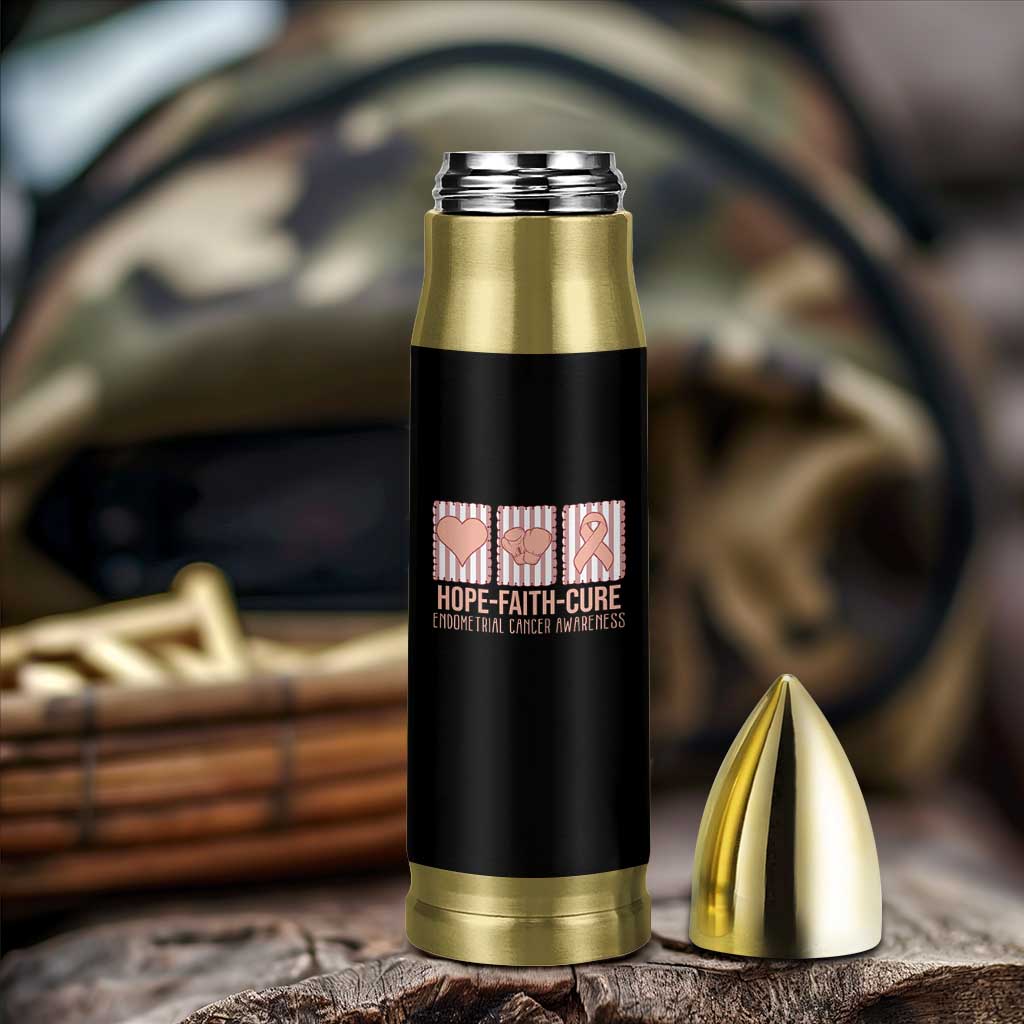 Endometrial Cancer Awareness Bullet Tumbler Hope Faith Cure Peach Ribbon