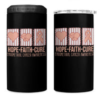 Endometrial Cancer Awareness 4 in 1 Can Cooler Tumbler Hope Faith Cure Peach Ribbon