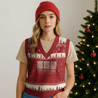 Endometrial Cancer Awareness V-Neck Knit Sweater Vest Hope Faith Cure Peach Ribbon