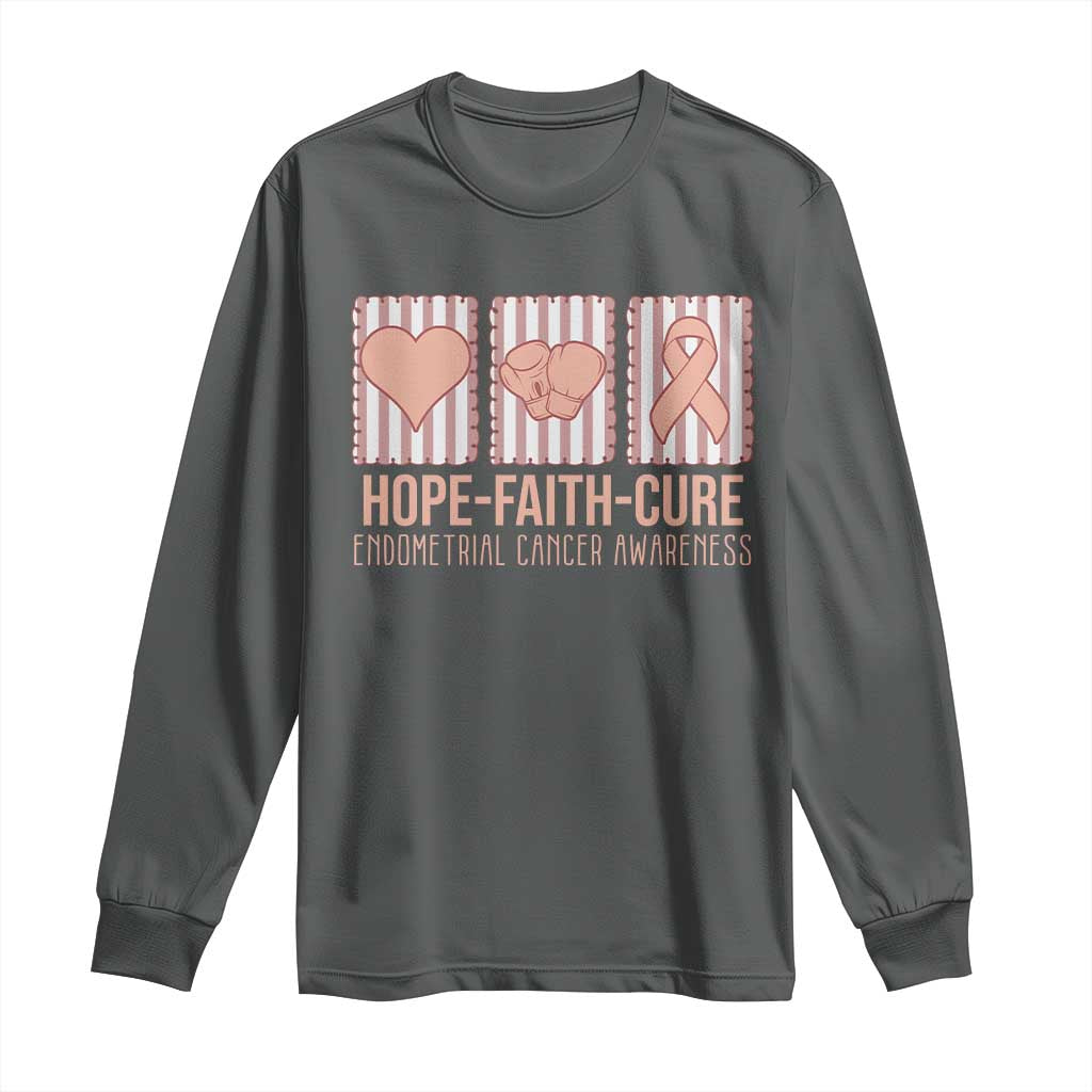 Endometrial Cancer Awareness Long Sleeve Shirt Hope Faith Cure Peach Ribbon