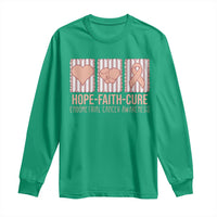 Endometrial Cancer Awareness Long Sleeve Shirt Hope Faith Cure Peach Ribbon