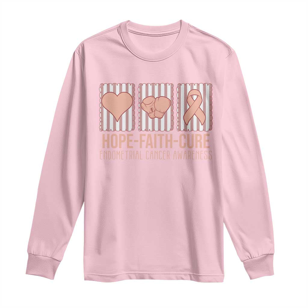 Endometrial Cancer Awareness Long Sleeve Shirt Hope Faith Cure Peach Ribbon
