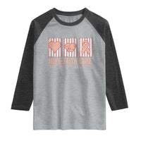 Endometrial Cancer Awareness Raglan Shirt Hope Faith Cure Peach Ribbon