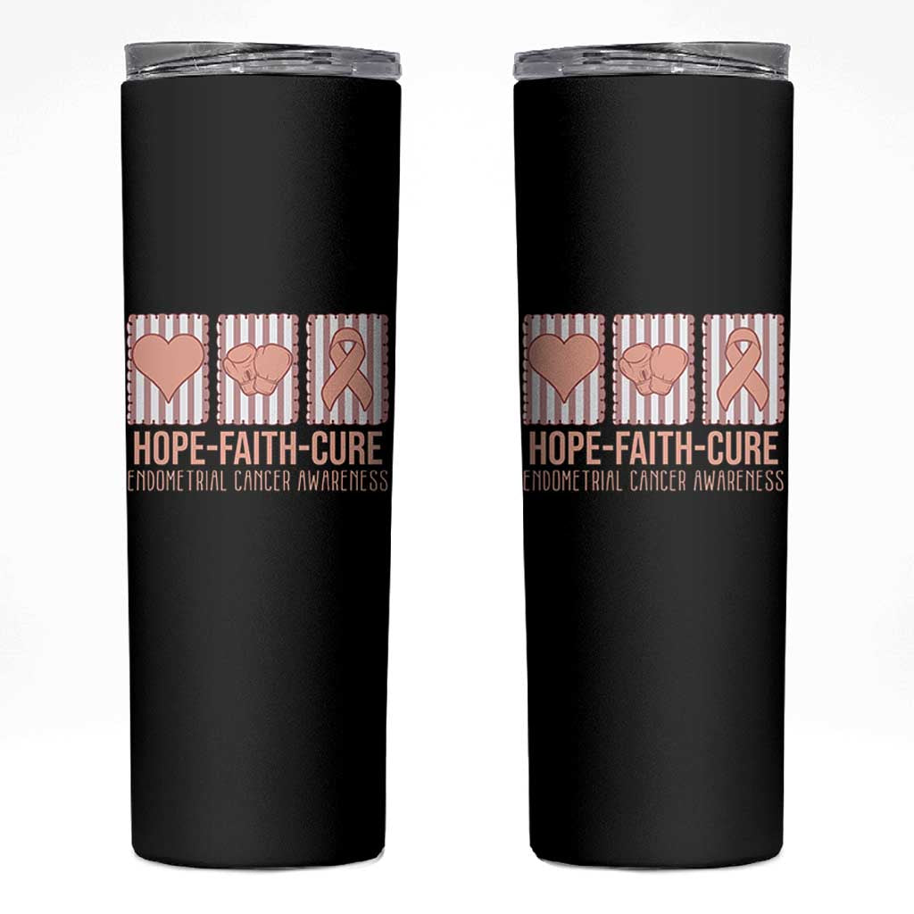 Endometrial Cancer Awareness Skinny Tumbler Hope Faith Cure Peach Ribbon