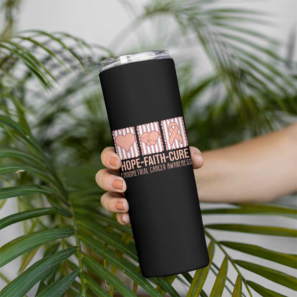 Endometrial Cancer Awareness Skinny Tumbler Hope Faith Cure Peach Ribbon