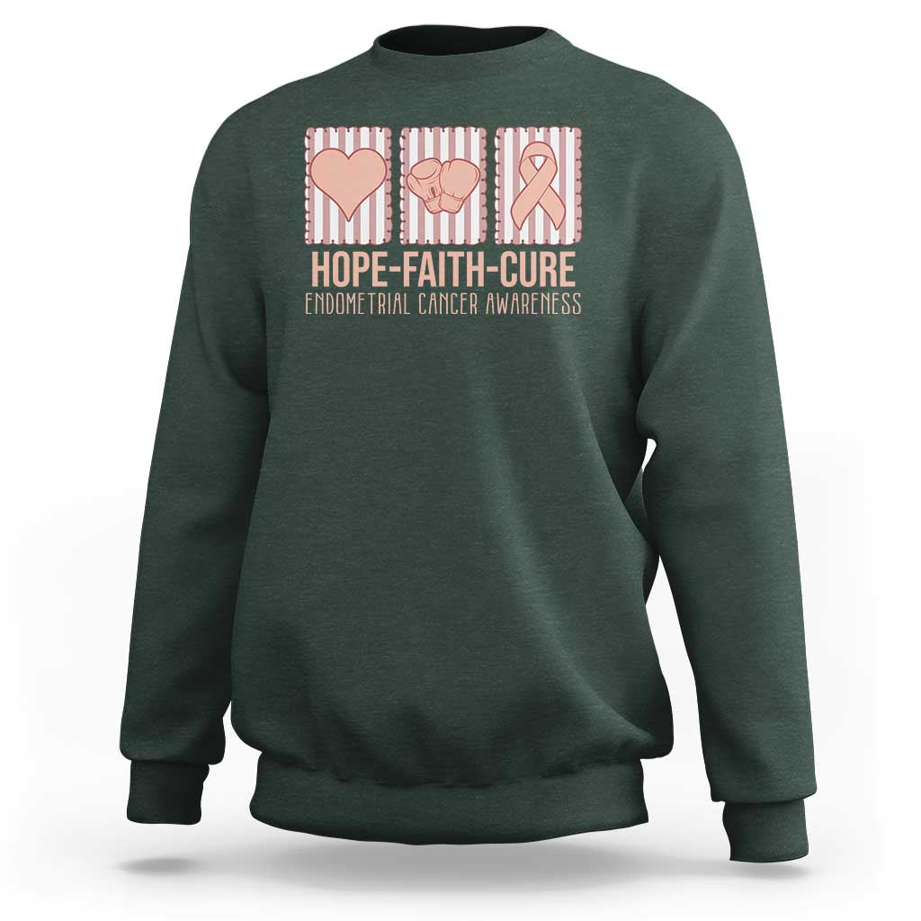 Endometrial Cancer Awareness Sweatshirt Hope Faith Cure Peach Ribbon