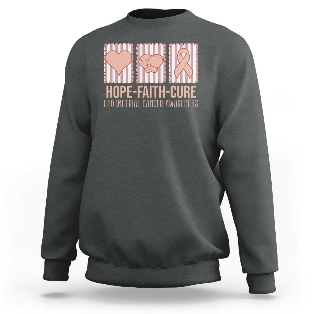Endometrial Cancer Awareness Sweatshirt Hope Faith Cure Peach Ribbon