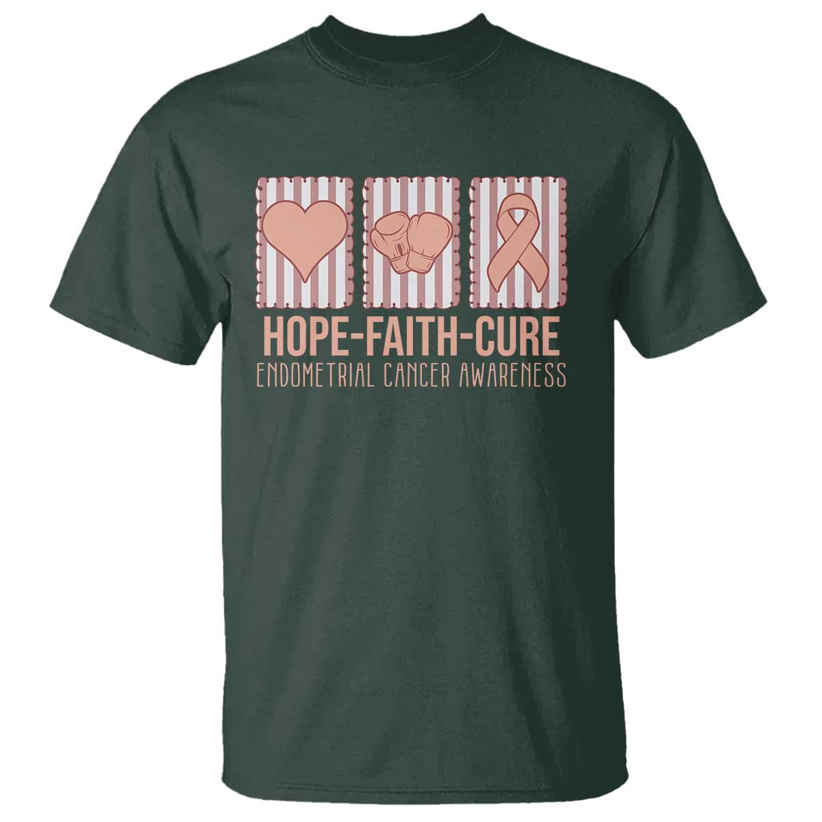 Endometrial Cancer Awareness T Shirt Hope Faith Cure Peach Ribbon
