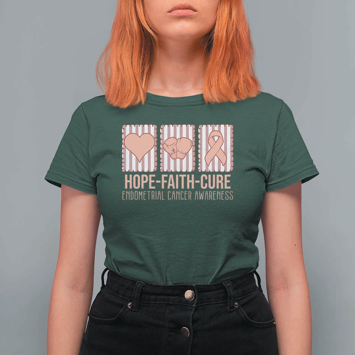 Endometrial Cancer Awareness T Shirt For Women Hope Faith Cure Peach Ribbon