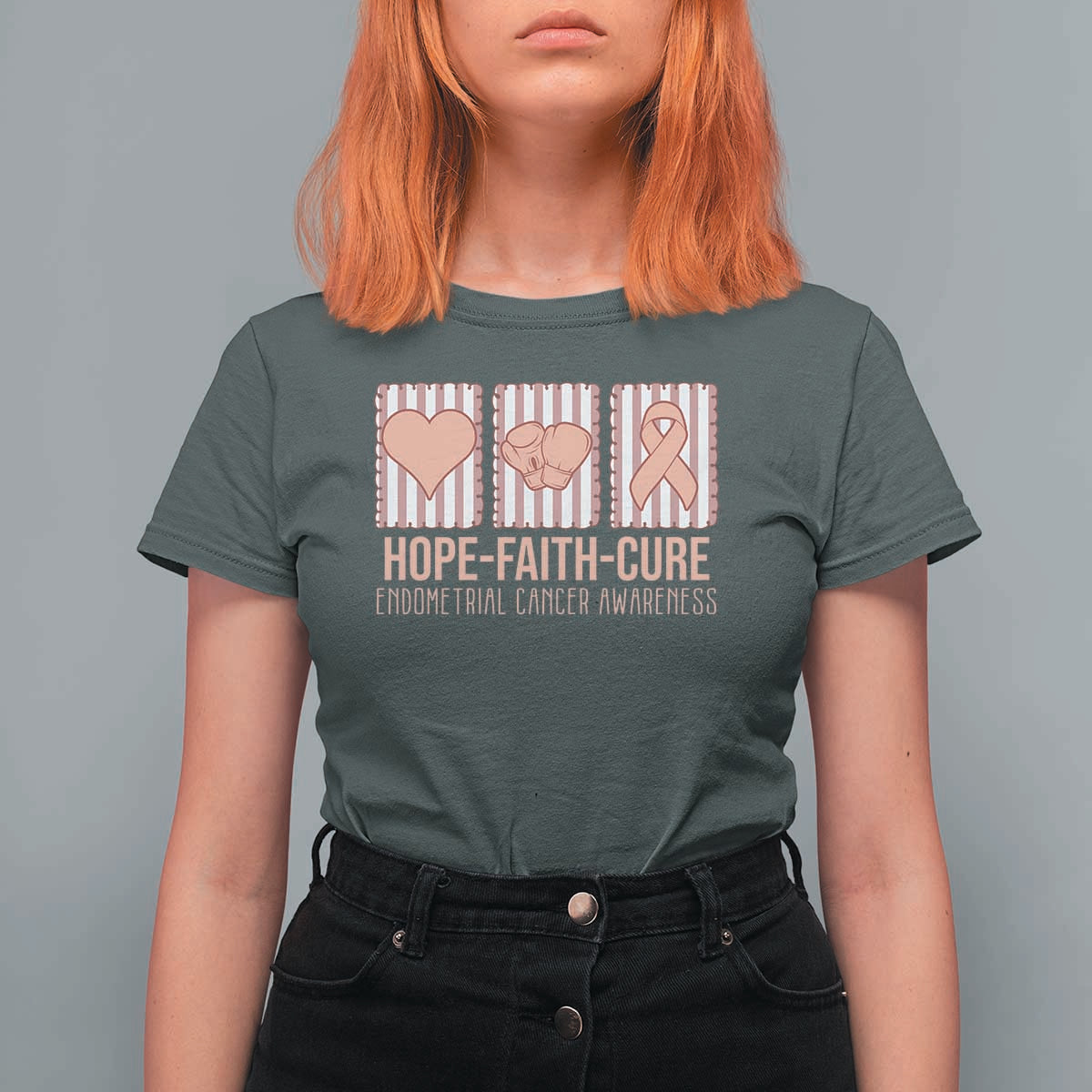 Endometrial Cancer Awareness T Shirt For Women Hope Faith Cure Peach Ribbon