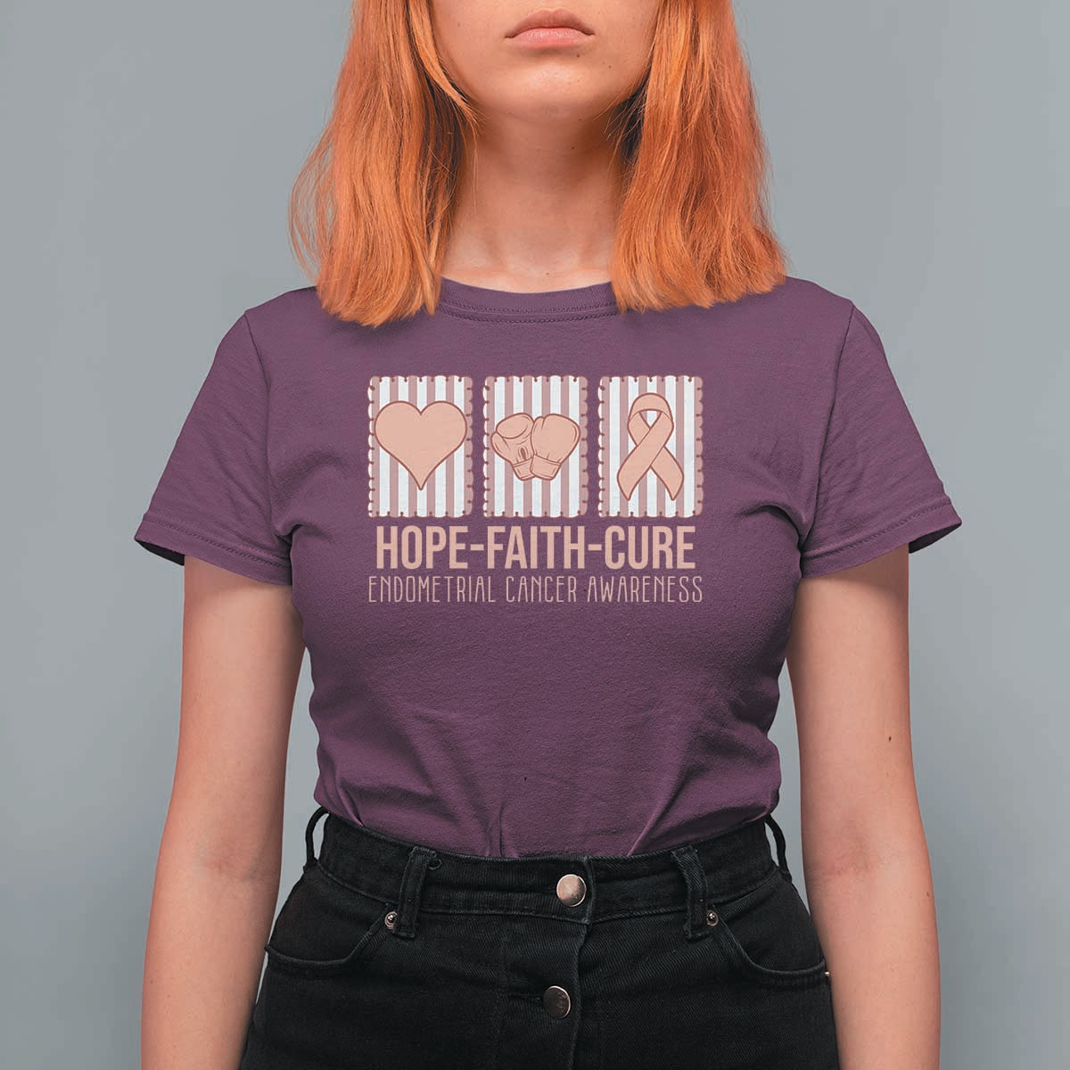 Endometrial Cancer Awareness T Shirt For Women Hope Faith Cure Peach Ribbon