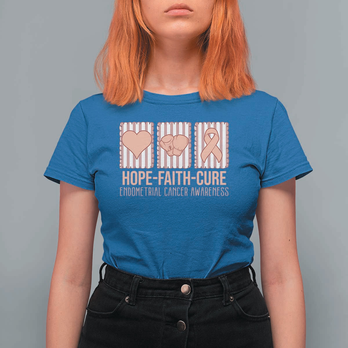 Endometrial Cancer Awareness T Shirt For Women Hope Faith Cure Peach Ribbon