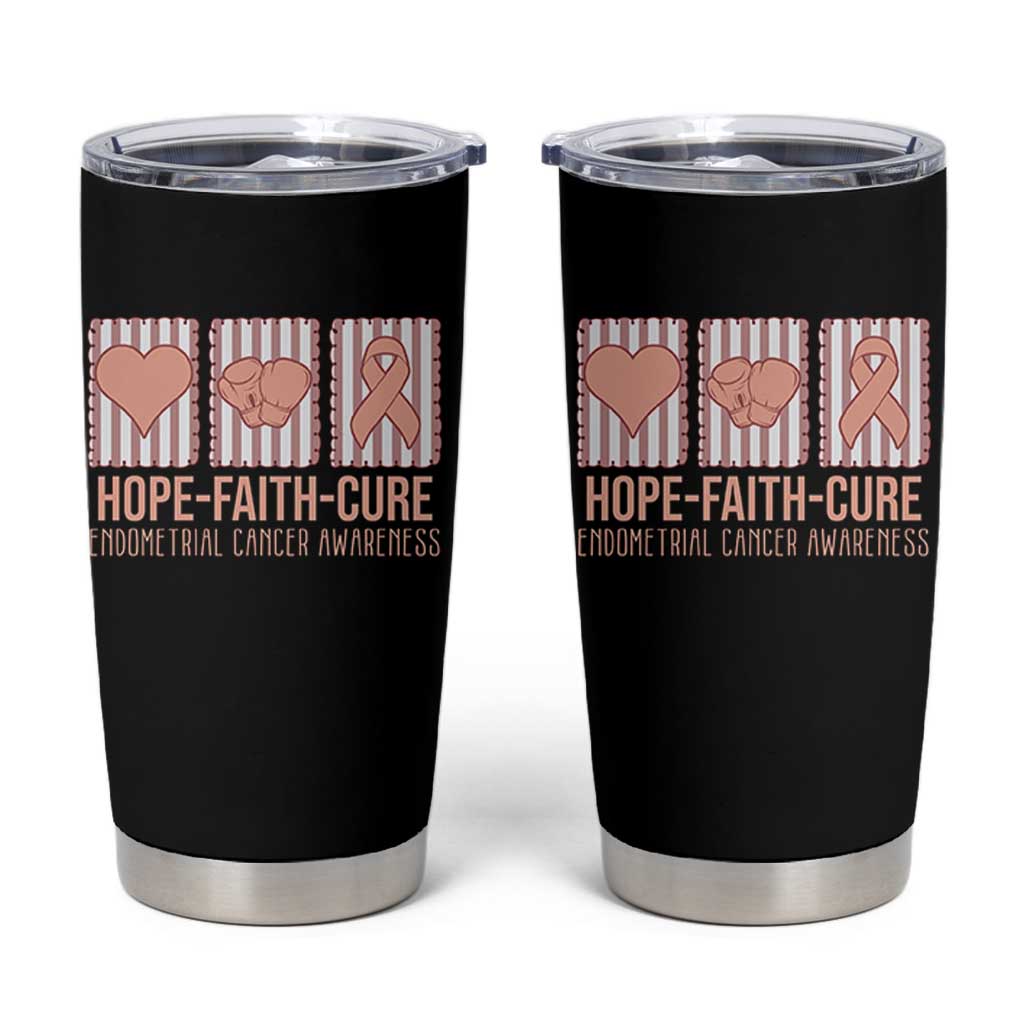 Endometrial Cancer Awareness Tumbler Cup Hope Faith Cure Peach Ribbon