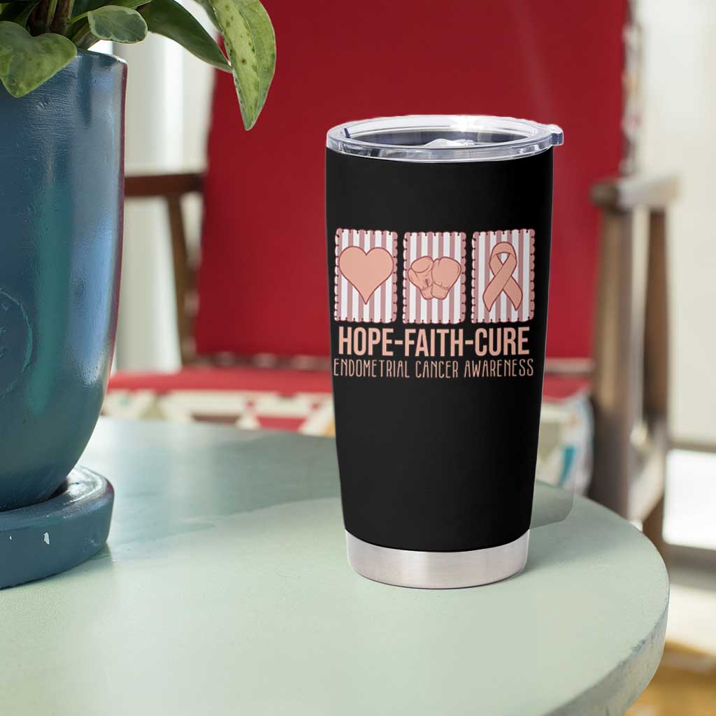 Endometrial Cancer Awareness Tumbler Cup Hope Faith Cure Peach Ribbon