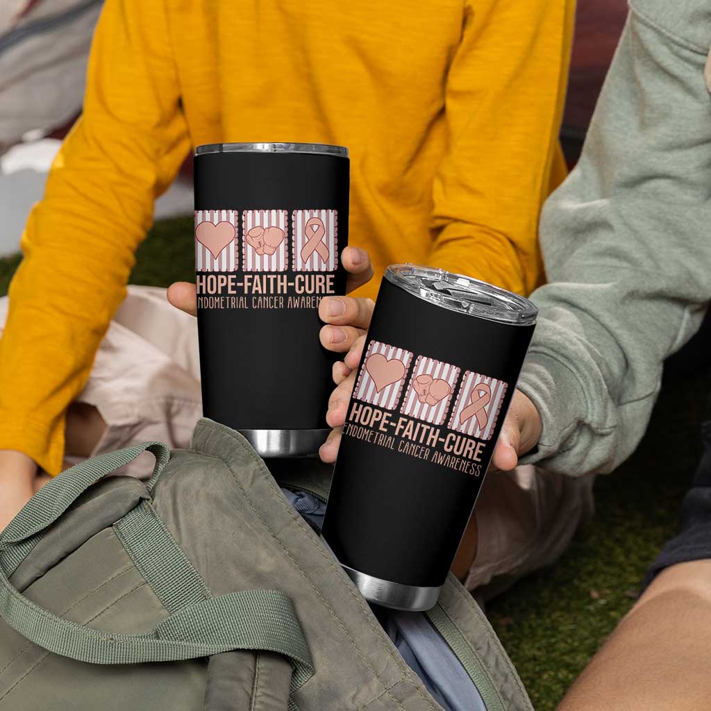 Endometrial Cancer Awareness Tumbler Cup Hope Faith Cure Peach Ribbon