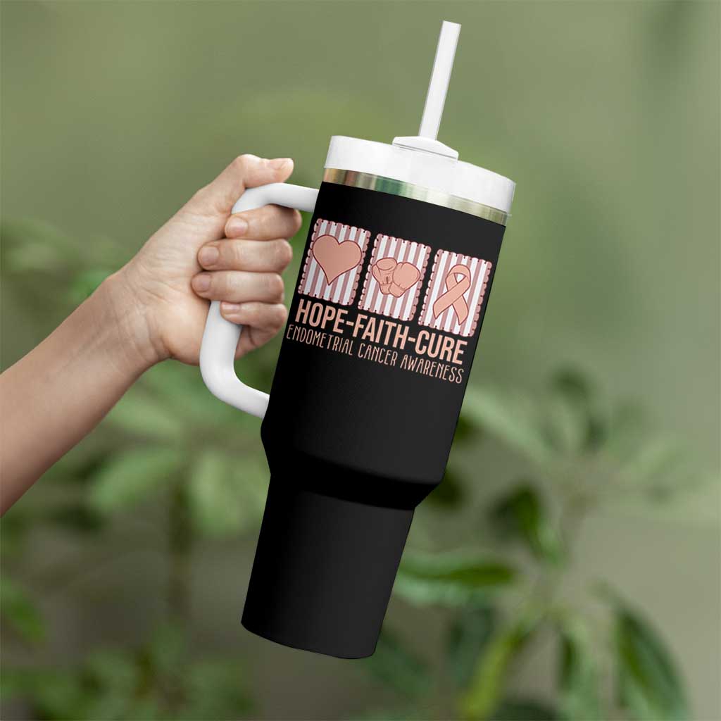 Endometrial Cancer Awareness Tumbler With Handle Hope Faith Cure Peach Ribbon
