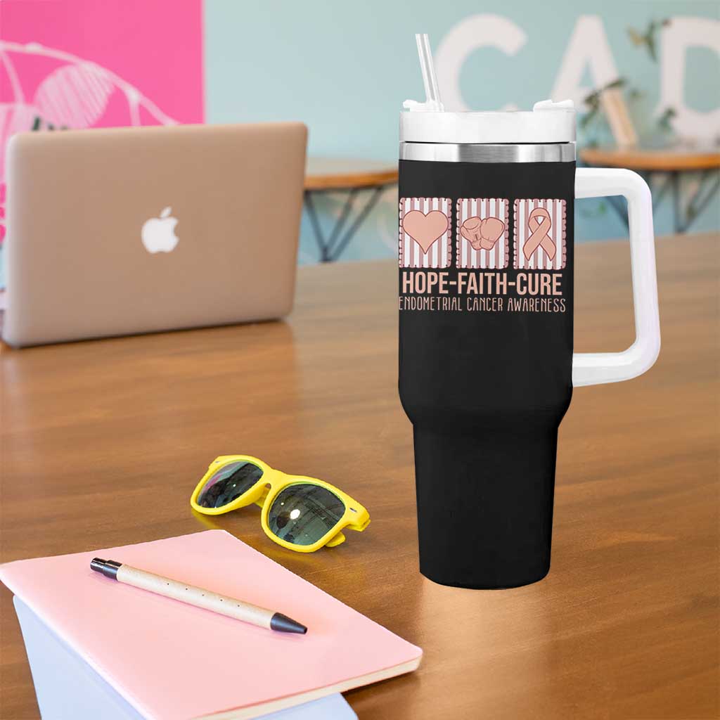 Endometrial Cancer Awareness Tumbler With Handle Hope Faith Cure Peach Ribbon