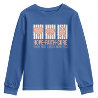 Endometrial Cancer Awareness Youth Sweatshirt Hope Faith Cure Peach Ribbon