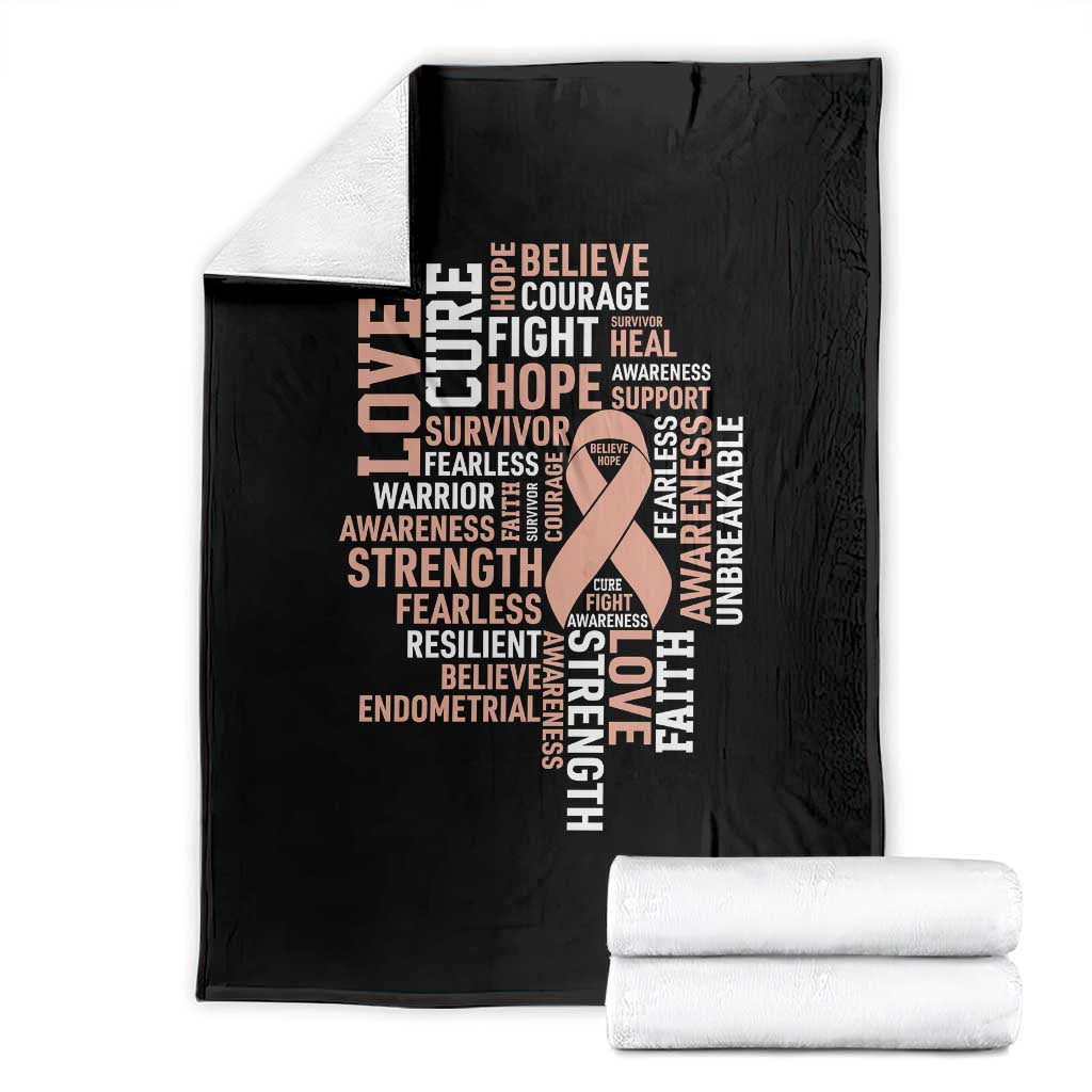 Endometrial Cancer Awareness Throw Blanket Warrior Survivor Peach Ribbon