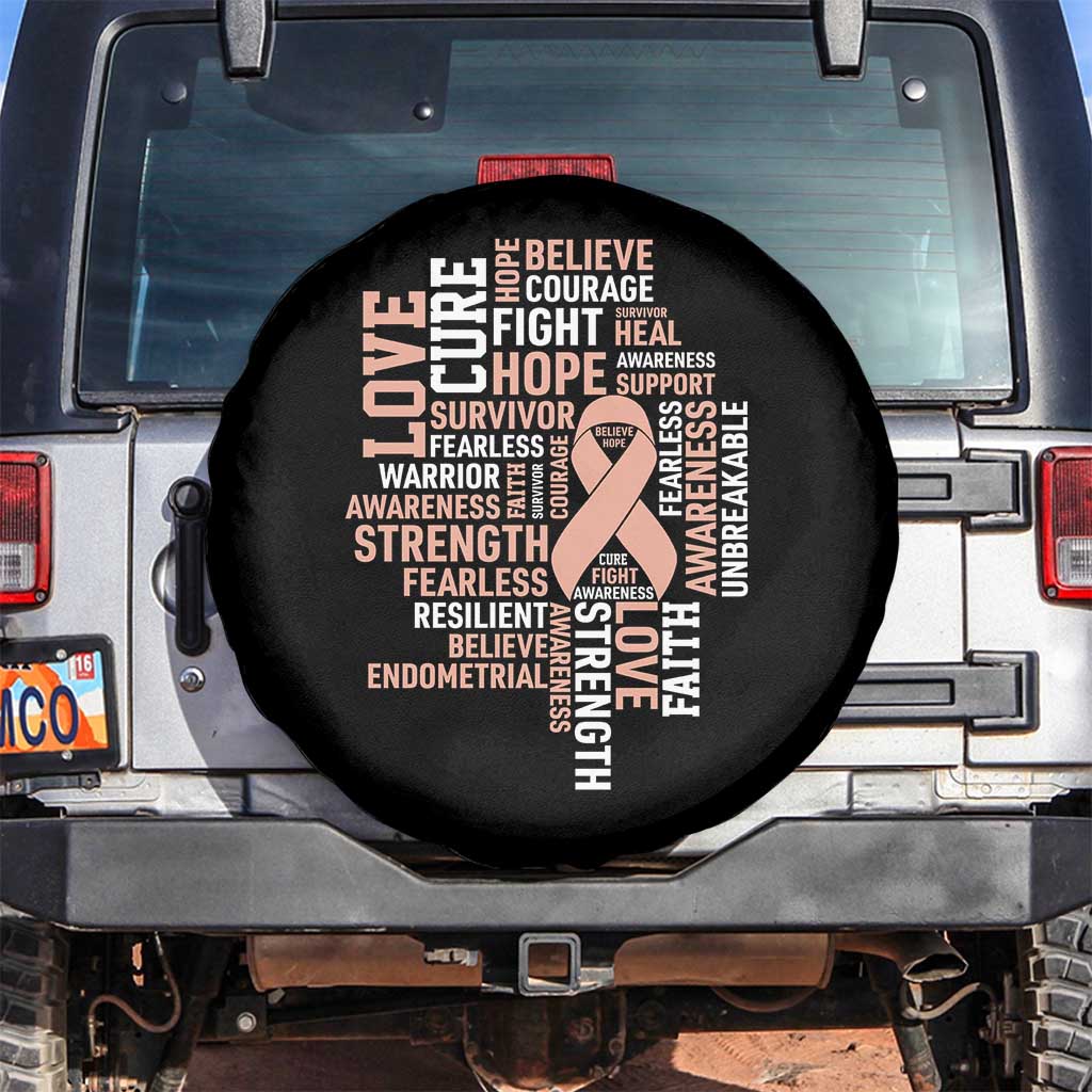 Endometrial Cancer Awareness Spare Tire Cover Warrior Survivor Peach Ribbon