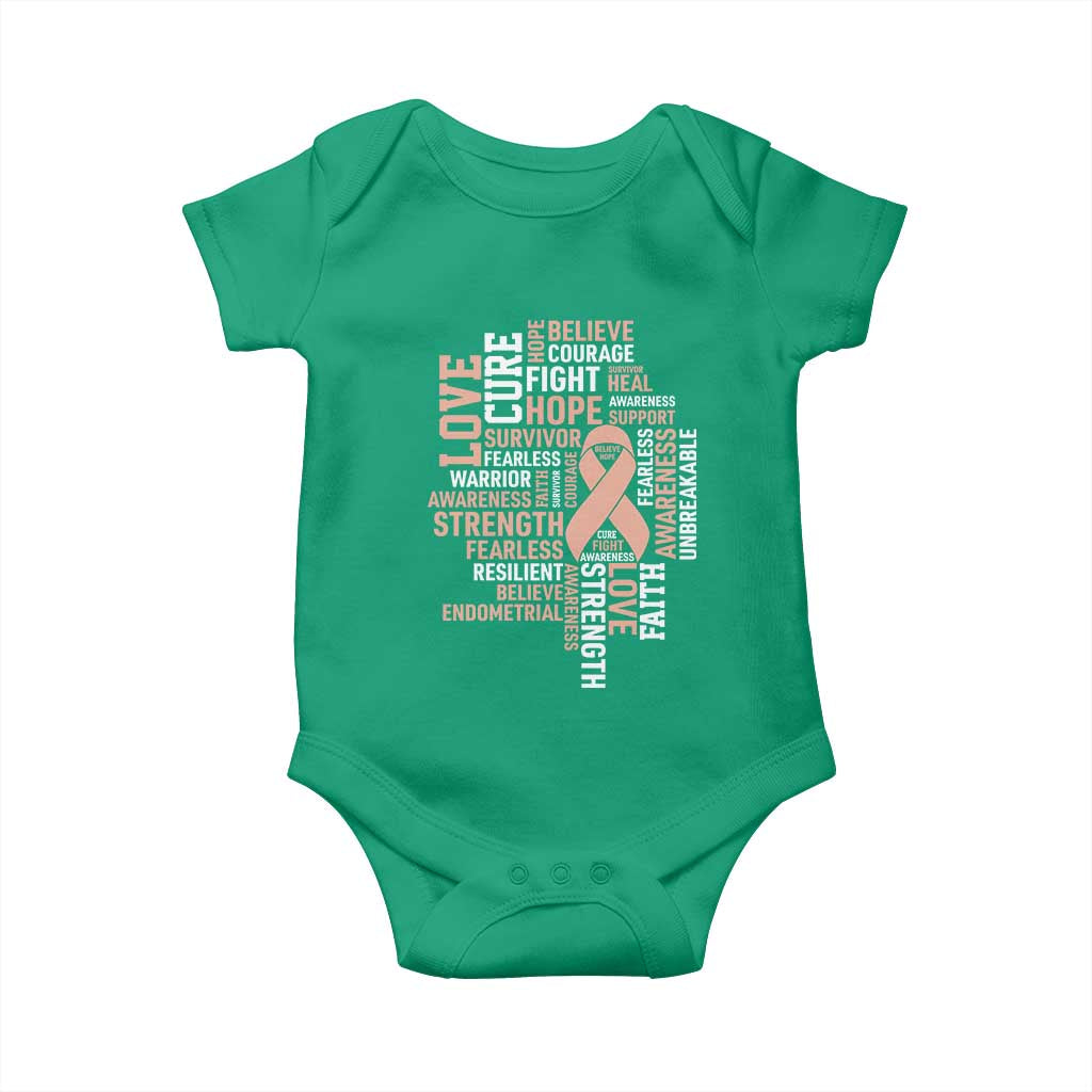Endometrial Cancer Awareness Baby Onesie Warrior Survivor Peach Ribbon