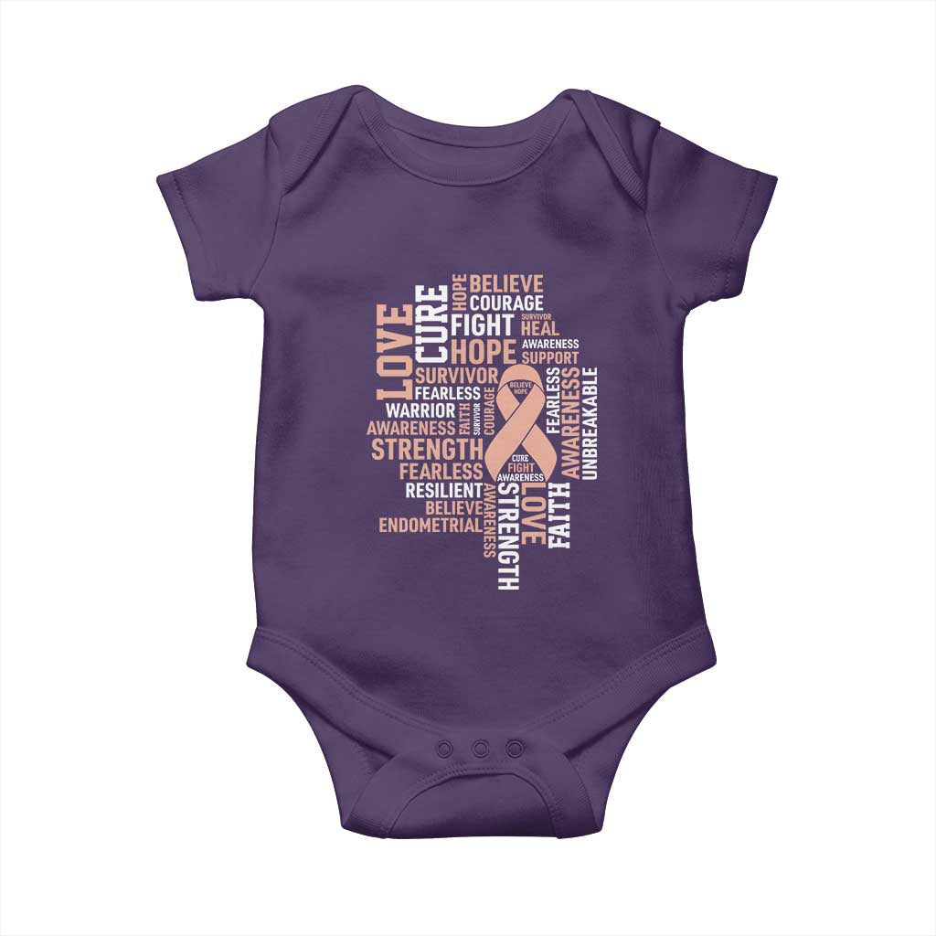 Endometrial Cancer Awareness Baby Onesie Warrior Survivor Peach Ribbon