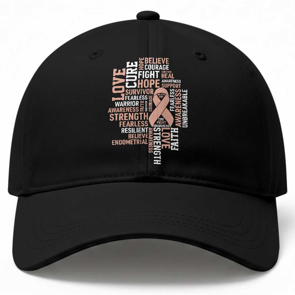 Endometrial Cancer Awareness Baseball Cap Warrior Survivor Peach Ribbon