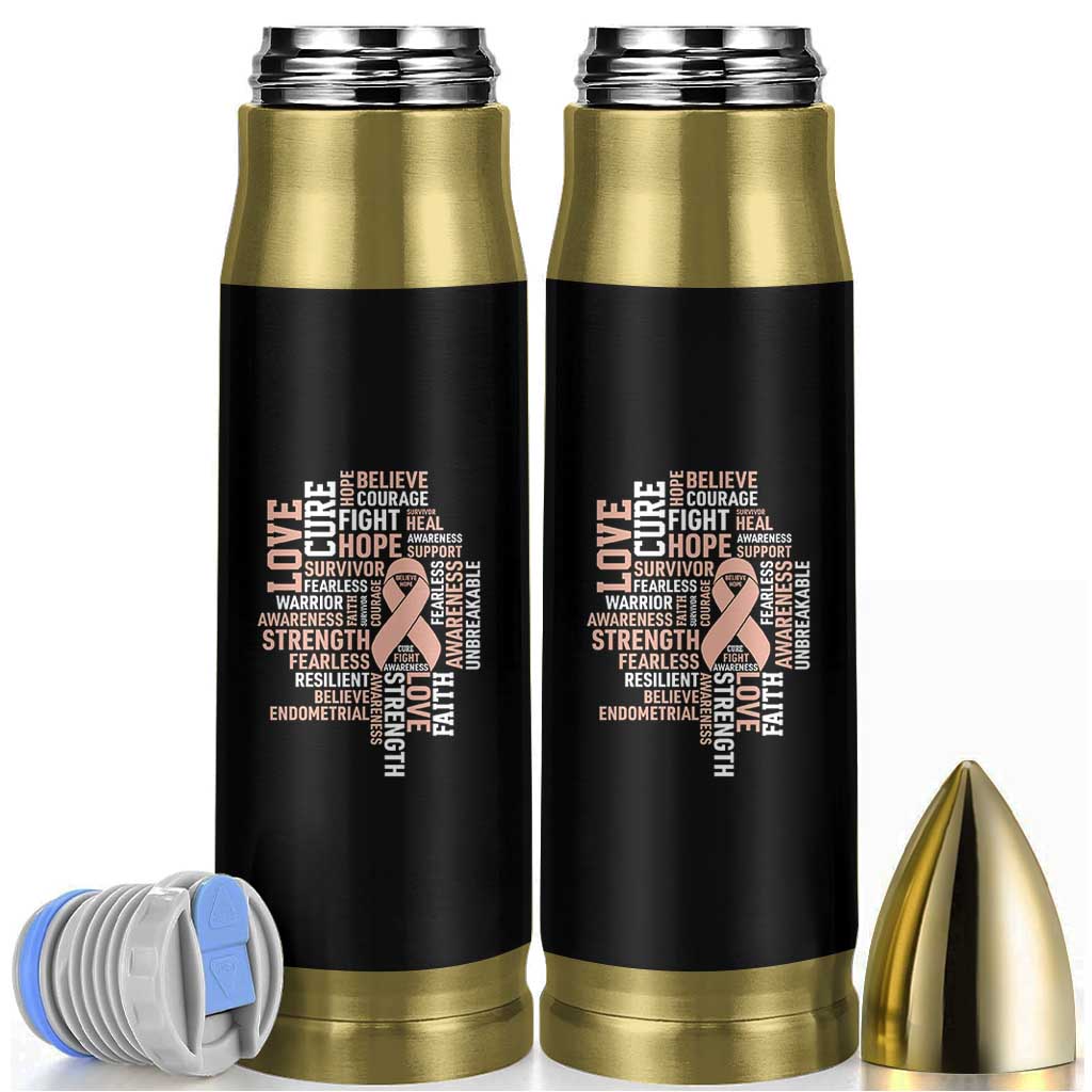 Endometrial Cancer Awareness Bullet Tumbler Warrior Survivor Peach Ribbon