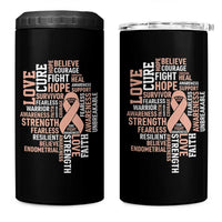 Endometrial Cancer Awareness 4 in 1 Can Cooler Tumbler Warrior Survivor Peach Ribbon